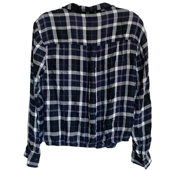 Gap Surplice Wrap-Front Shirt in Navy/White/Blue Plaid M - Picture 4 of 9